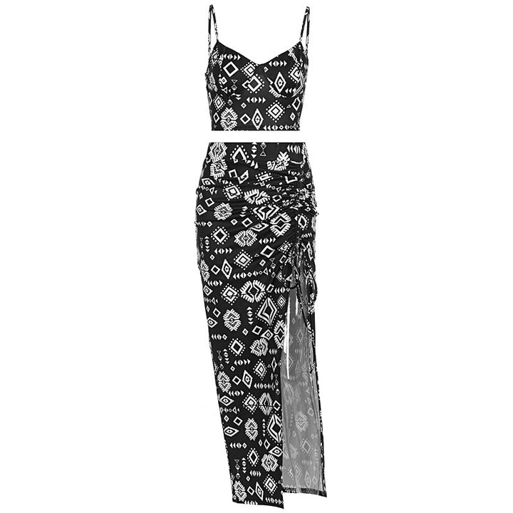 Damen Set aus Crop-Top und Knielangem Rock mit Raffungen Echo Archiv