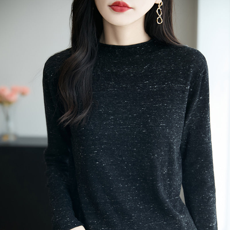 Damen Minimalistischer Nep-Strick-Longsleeve mit kurzem Stehkragen Echoarchiv