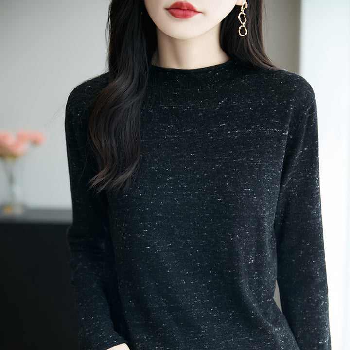 Damen Minimalistischer Nep-Strick-Longsleeve mit kurzem Stehkragen Echoarchiv