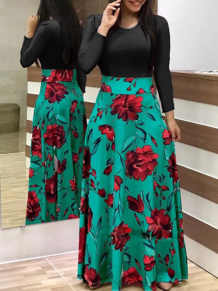 Damen Elegantes Maxikleid mit grafischem Druck und flexiblem Bund Echo Archiv