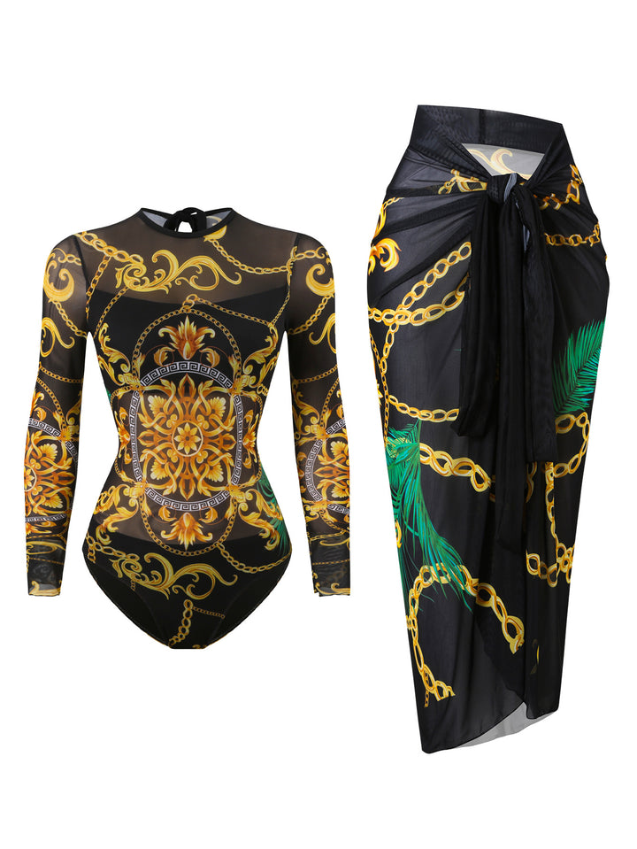 Damen Badeanzug mit elegantem transparentem Wickelrock Echo Archiv