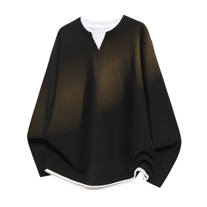 Herren Oversized Waffelstruktur-Sweatshirt mit V-Ausschnitt und Lagenoptik Echo Archiv