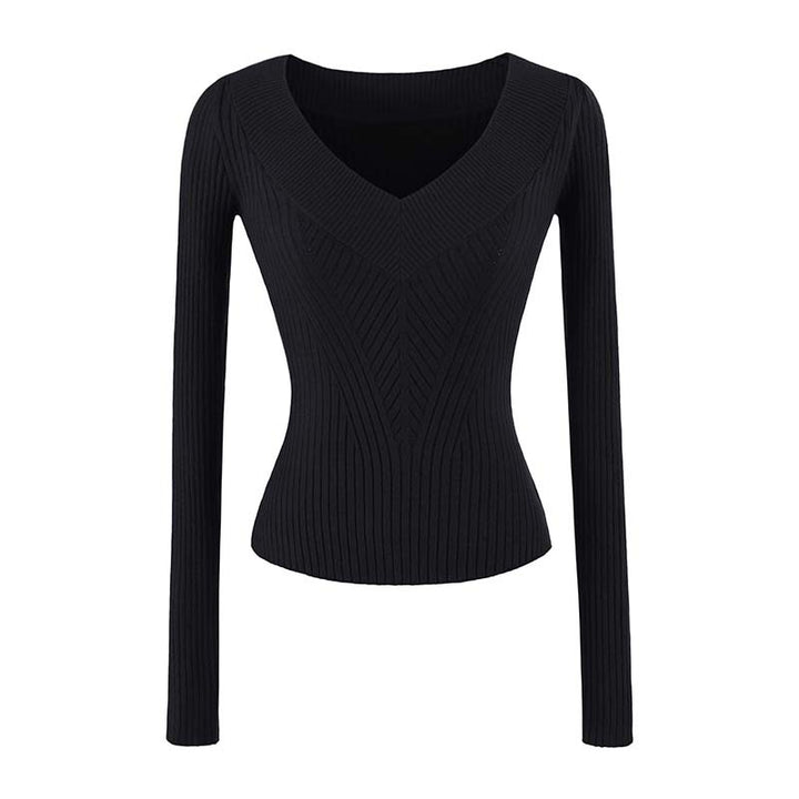 Damen Taillierter Rippstrick-Pullover mit V-Ausschnitt und formgebender Struktur Echoarchiv