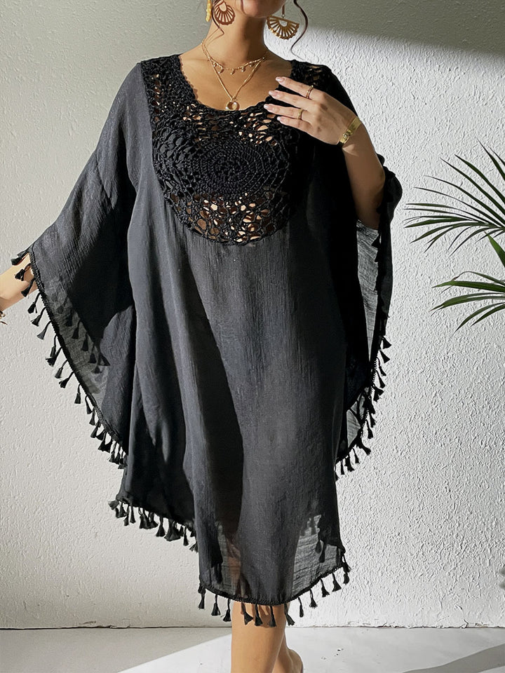 Damen Strandtunika mit elegantem Häkelmuster und fransigen Details Echo Archiv