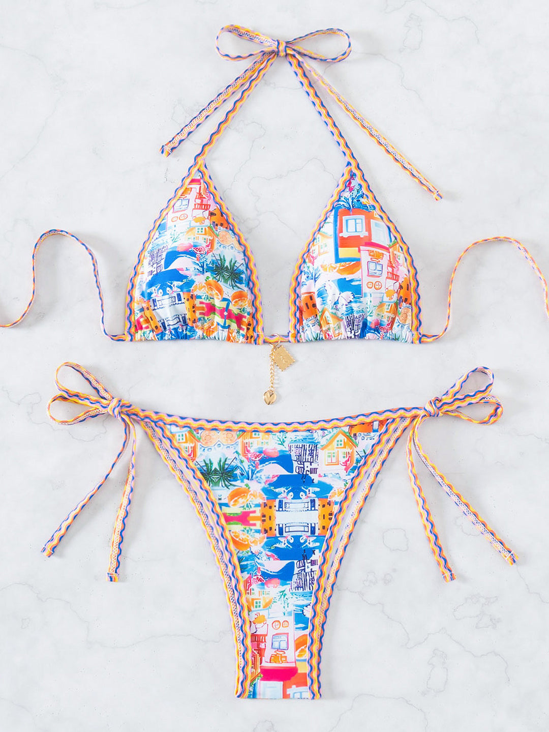 Damen Triangel-Bikini mit verspieltem Palmenmuster Echo Archiv