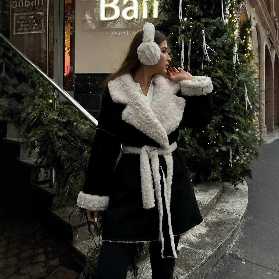Damen Kurzer Oversized Wintermantel mit Teddy-Futter und Taillengürtel Echoarchiv