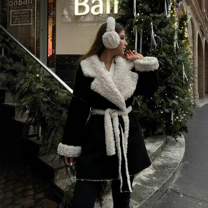 Damen Kurzer Oversized Wintermantel mit Teddy-Futter und Taillengürtel Echoarchiv