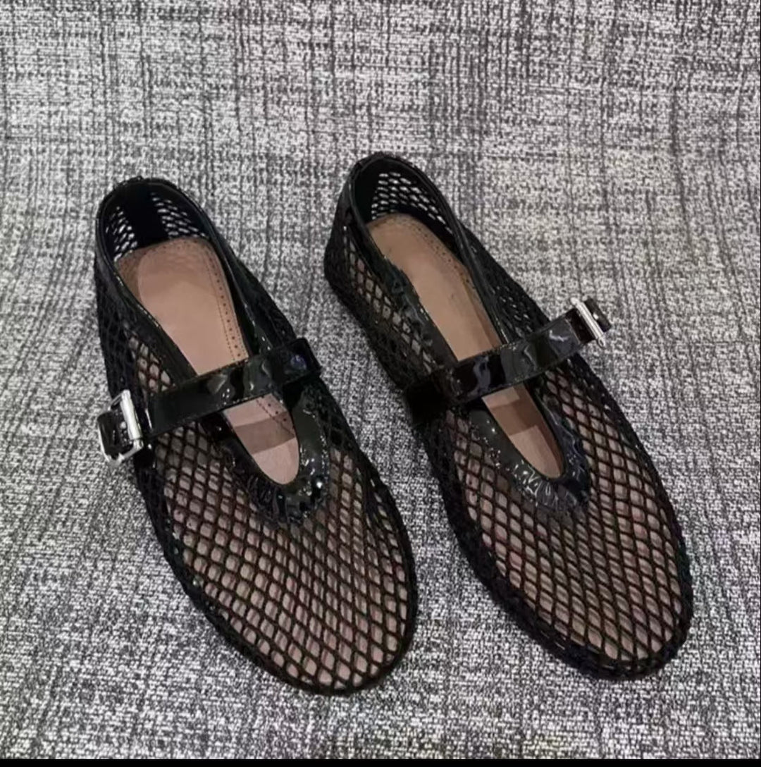 Damen Netz-Ballerinas mit elegantem Riemen und bequemer Sohle Echoarchiv