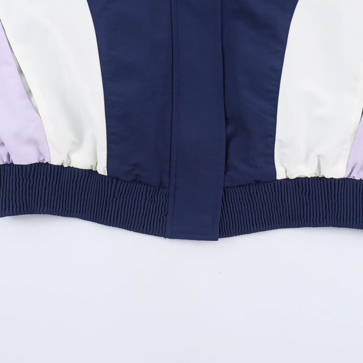 Damen Cropped Colorblock-Bomberjacke mit übergroßem Hemdkragen und elastischem Saum Echoarchiv