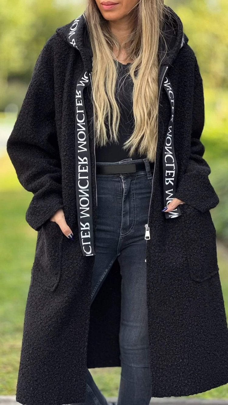 Damen Modischer Oversized-Fleece-Mantel mit praktischen Taschen und Kapuze Echoarchiv
