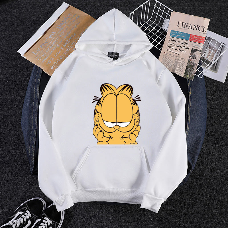 Unisex Kapuzensweatshirt mit großflächigem Comicgesicht-Print, weichem Fleece-Innenfutter und Kängurutasche – Auréline