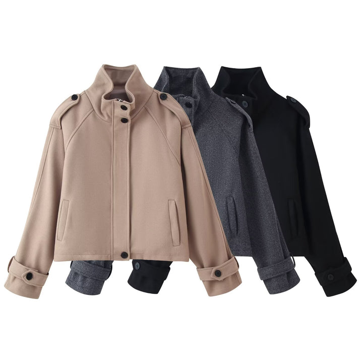 Damen 90+ kurzgeschnitteter Wollmix‑Blouson mit Funnelkragen und Taillierungsdetails Echo Archiv