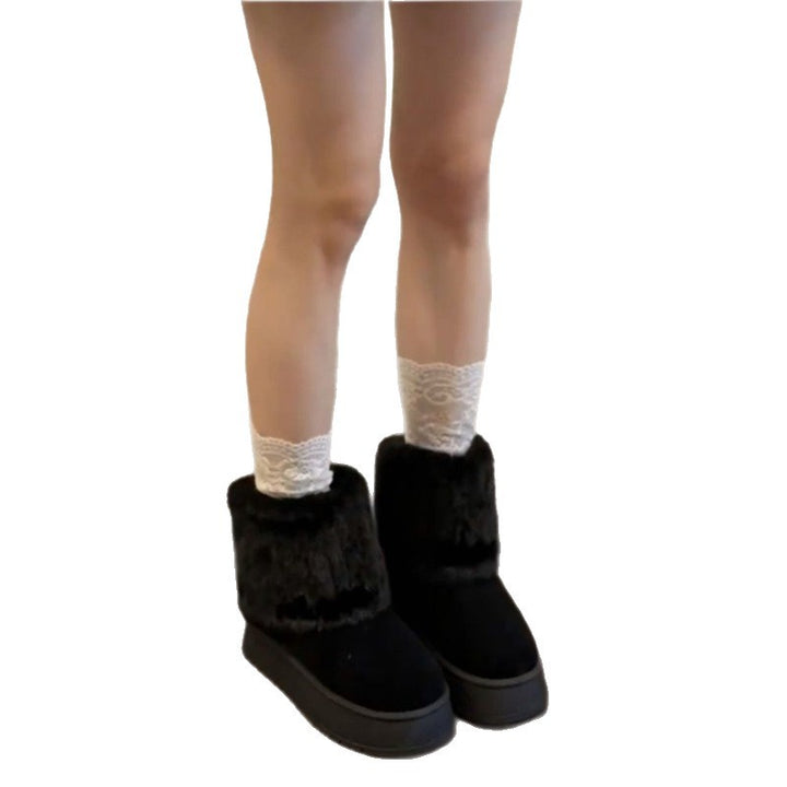 Damen Warme Kurzboots mit Kunstfellmanschette und Plateau-Sohle – Varelle