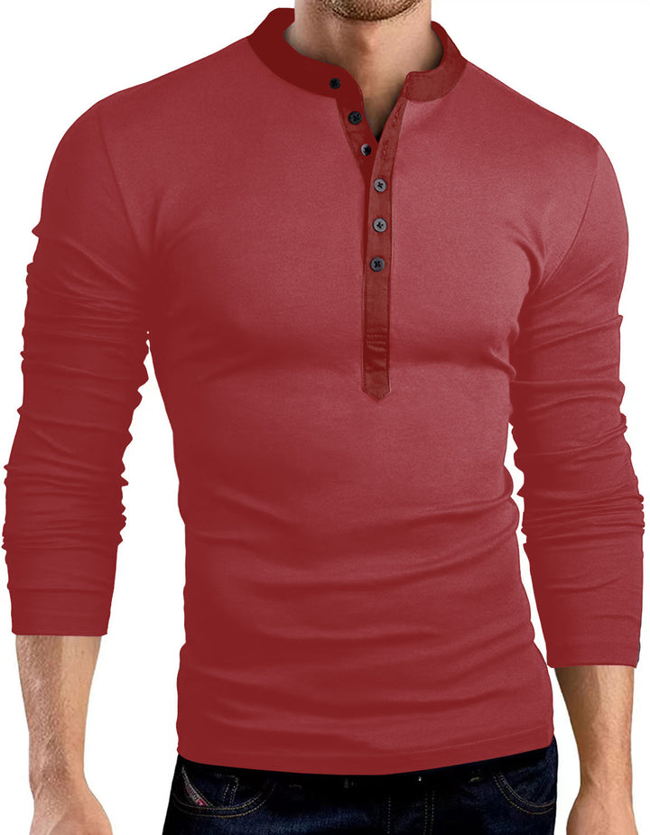 Herren Langarmshirt mit Henley-Kragen und kontrastierenden Knöpfen Echoarchiv