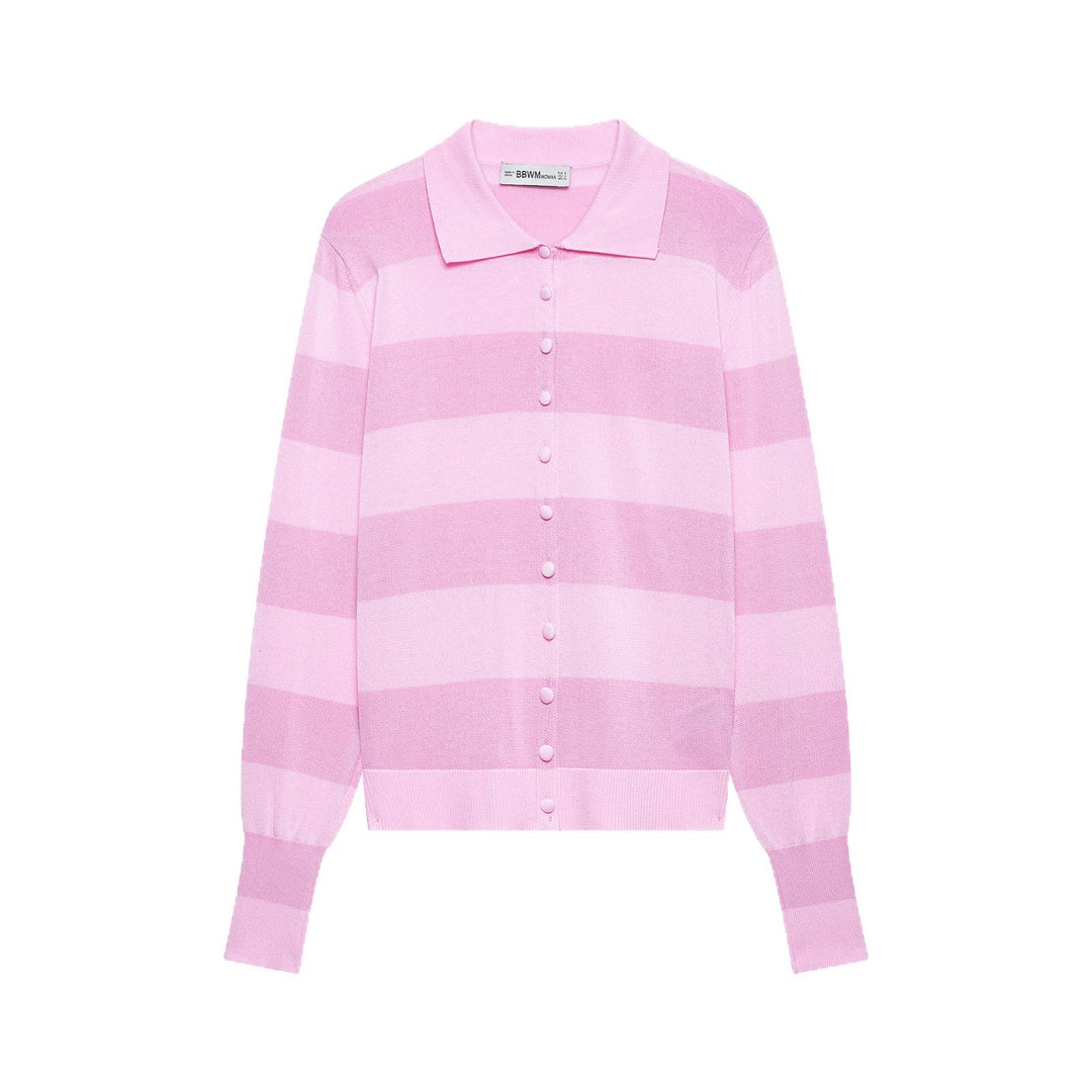 Damen Gestreifte Cropped Polo‑Strickjacke mit kastiger Silhouette und Rippbündchen Echoarchiv