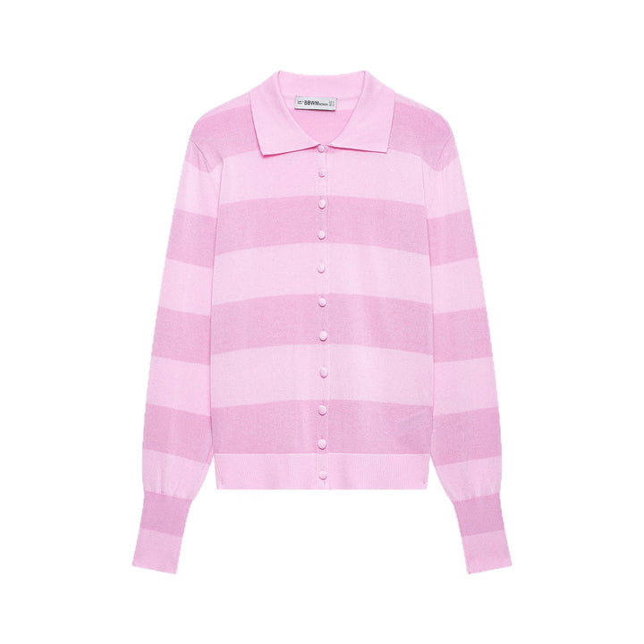 Damen Gestreifte Cropped Polo‑Strickjacke mit kastiger Silhouette und Rippbündchen Echoarchiv