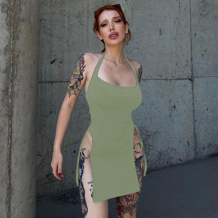 Damen sexy und modisches Halterkleid mit offenen Seiten und Ringelementen Echo Archiv