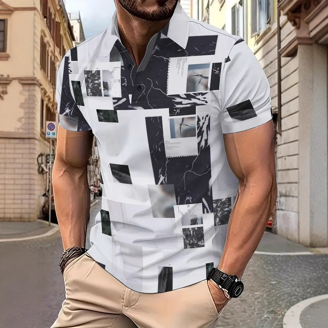 Herren Kurzarm Polohemd mit kreativem Fotomuster Echoarchiv