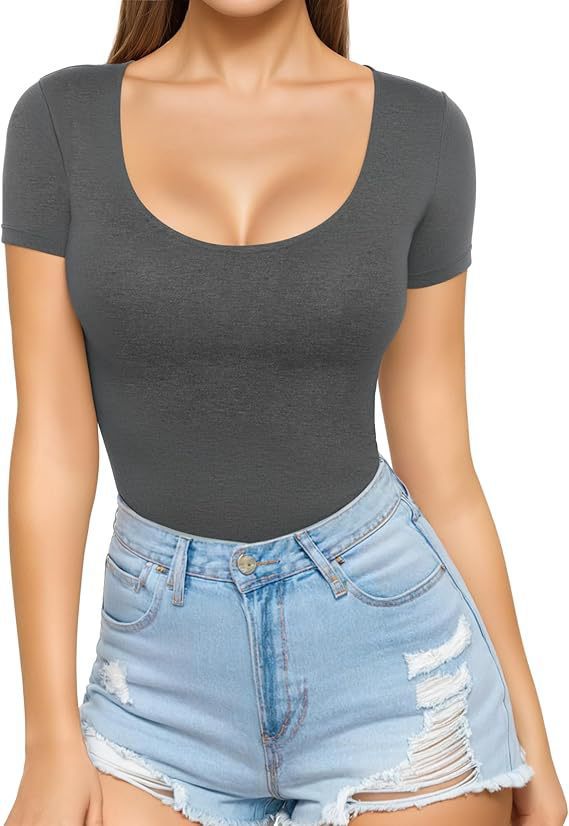Damen figurbetontes Kurzarm-Body mit rundem Ausschnitt und nahtlosem Design Echo Archiv