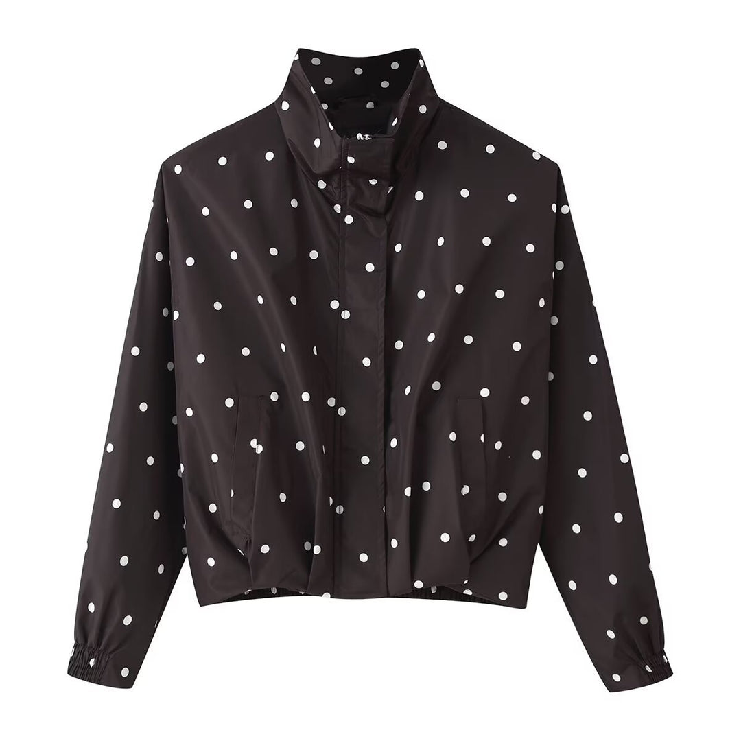 Damen Cropped-Übergangsjacke im Polka‑Dot-Design mit Stehkragen und elastischen Bündchen Echoarchiv