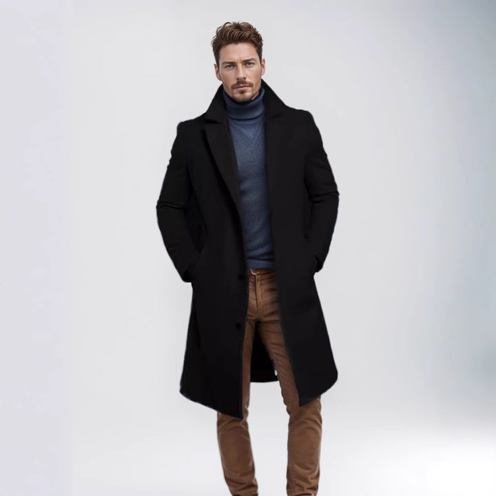 Herren nan langer Wollmixmantel mit Boucléstruktur, taillierter Silhouette und klassischem Revers Echo Archiv