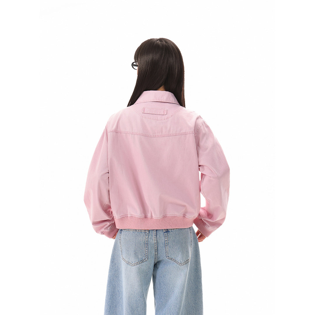 Damen Kurz geschnittene Boxy-Blousonjacke aus Baumwollmix mit Pattentaschen und durchgehendem Reißverschluss Echoarchiv
