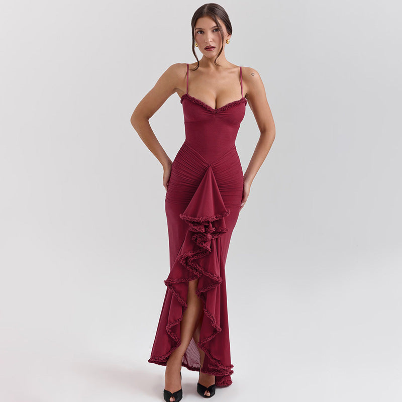 Damen Elegantes Maxikleid mit voluminösen Rüschen und figurformendem Schnitt Echo Archiv