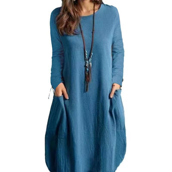 Damen lässiges Freizeitkleid mit seitlichen Taschen und Rundhalsausschnitt Echo Archiv