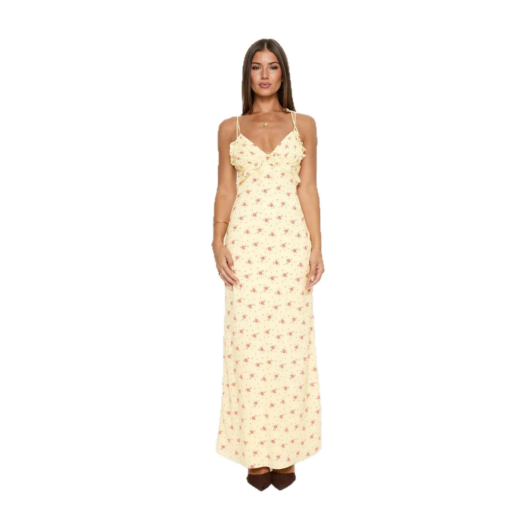 Damen Maxi-Kleid mit verspieltem Blumenmuster und verstellbaren Spaghetti-Trägern Echo Archiv