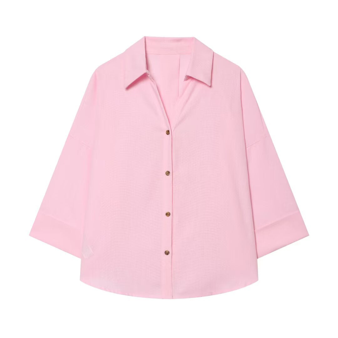 Damen Oversized Hemdbluse mit kastigem Schnitt, dreiviertelärmeln und Hornknopfleiste Echo Archiv