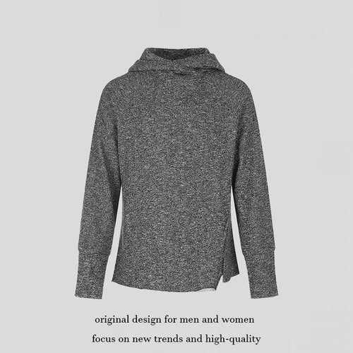 Damen Pullover‑Hoodie mit feinem Strukturstrick, seitlichen Schlitzen und verlängerten Bündchen Echoarchiv