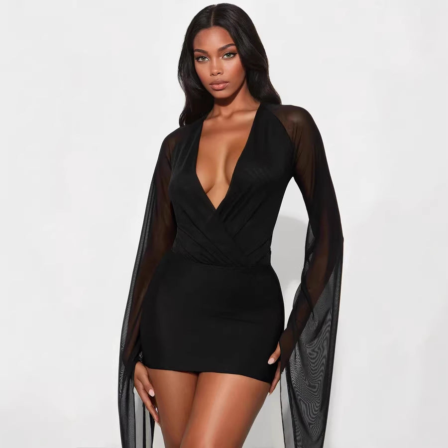 Damen Wickelkleid mit langem, transparentem Ärmel Echo Archiv