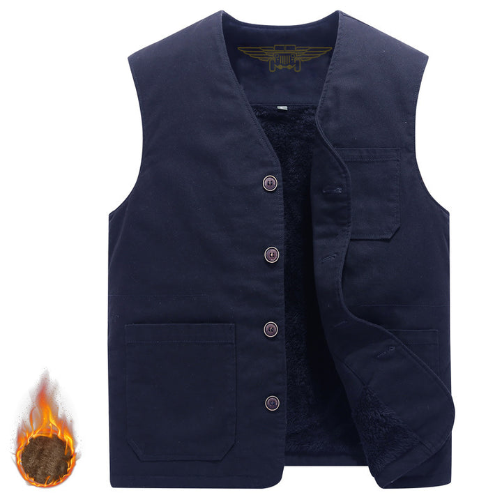 Herren Robuste Thermo-Canvas‑Weste mit wärmendem Teddyfutter und Knopfverschluss Echoarchiv