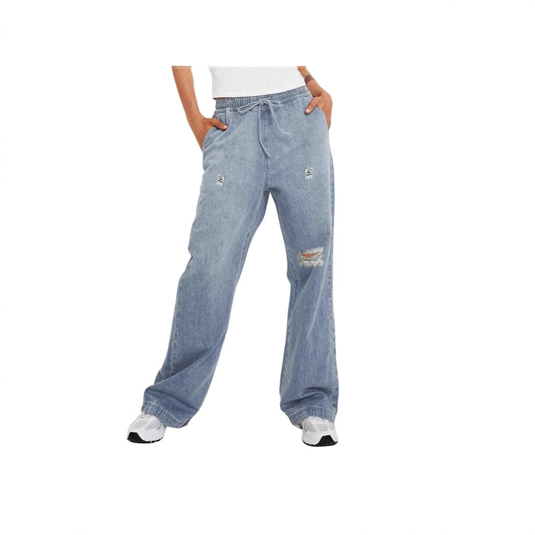 Damen lässige weite Denim-Hose mit elastischem Bund Echo Archiv