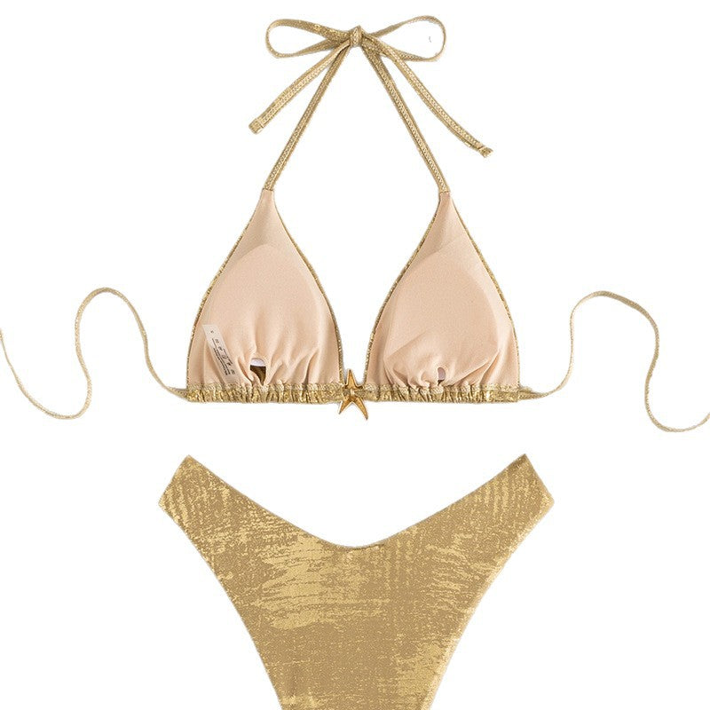 Damen Glänzendes Triangel-Bikini-Set mit verstellbaren Trägern Echo Archiv