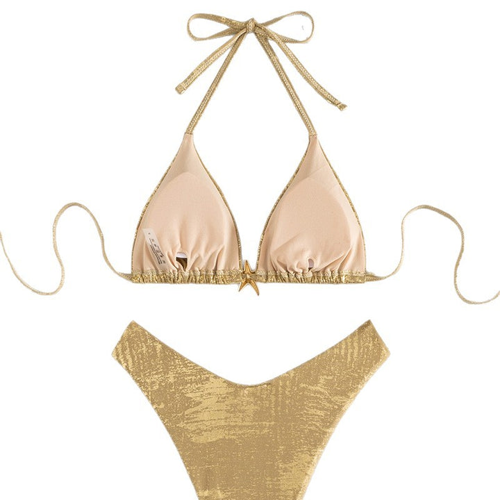 Damen Glänzendes Triangel-Bikini-Set mit verstellbaren Trägern Echo Archiv
