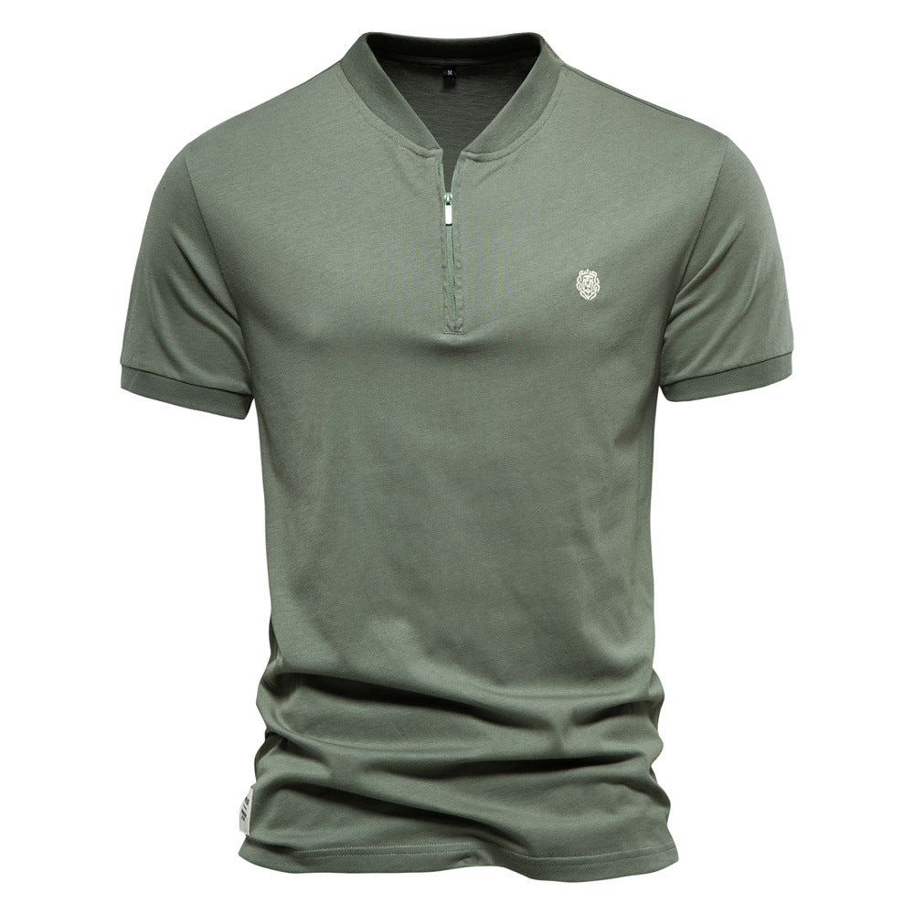 Herren Kurzarm Henley-T-Shirt mit modernem Reißverschluss und hochwertiger Baumwollmischung Echoarchiv