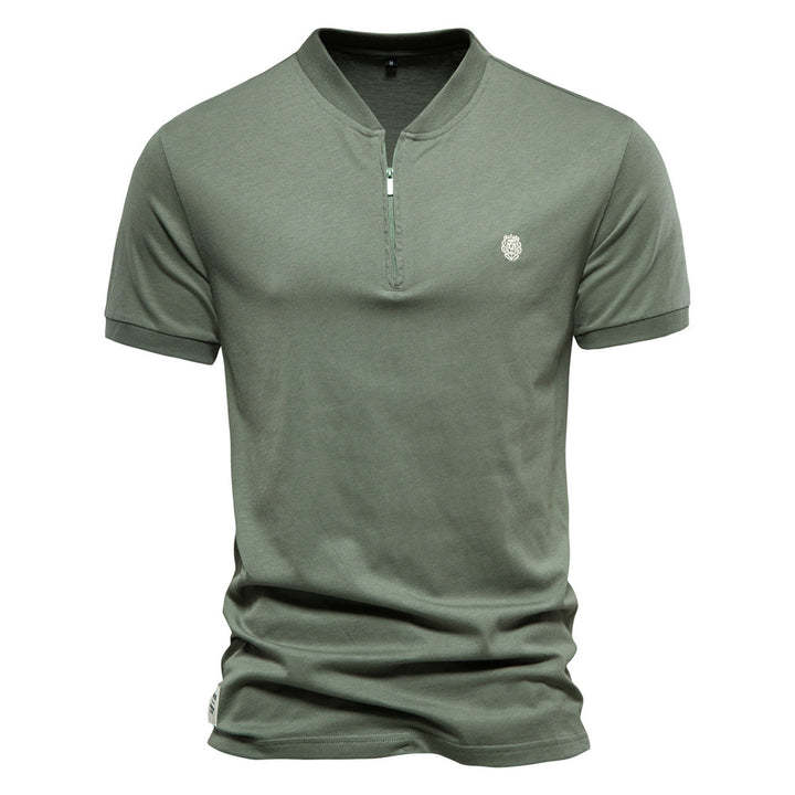 Herren Kurzarm Henley-T-Shirt mit modernem Reißverschluss und hochwertiger Baumwollmischung Echoarchiv