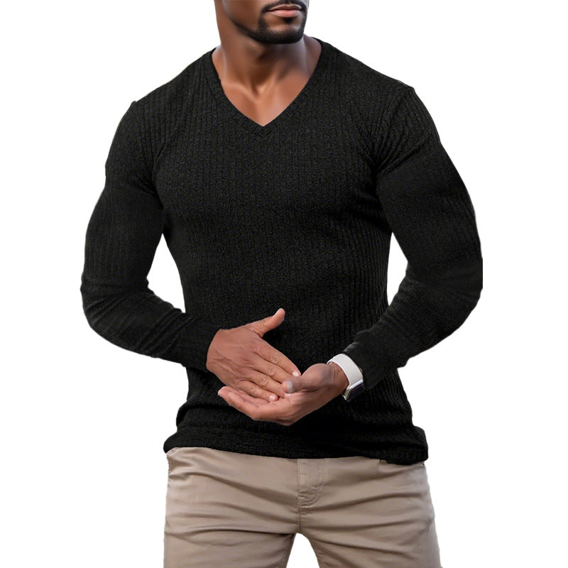 Herren elegantes V-Ausschnitt Pullover aus strukturiertem Strickmaterial Echoarchiv
