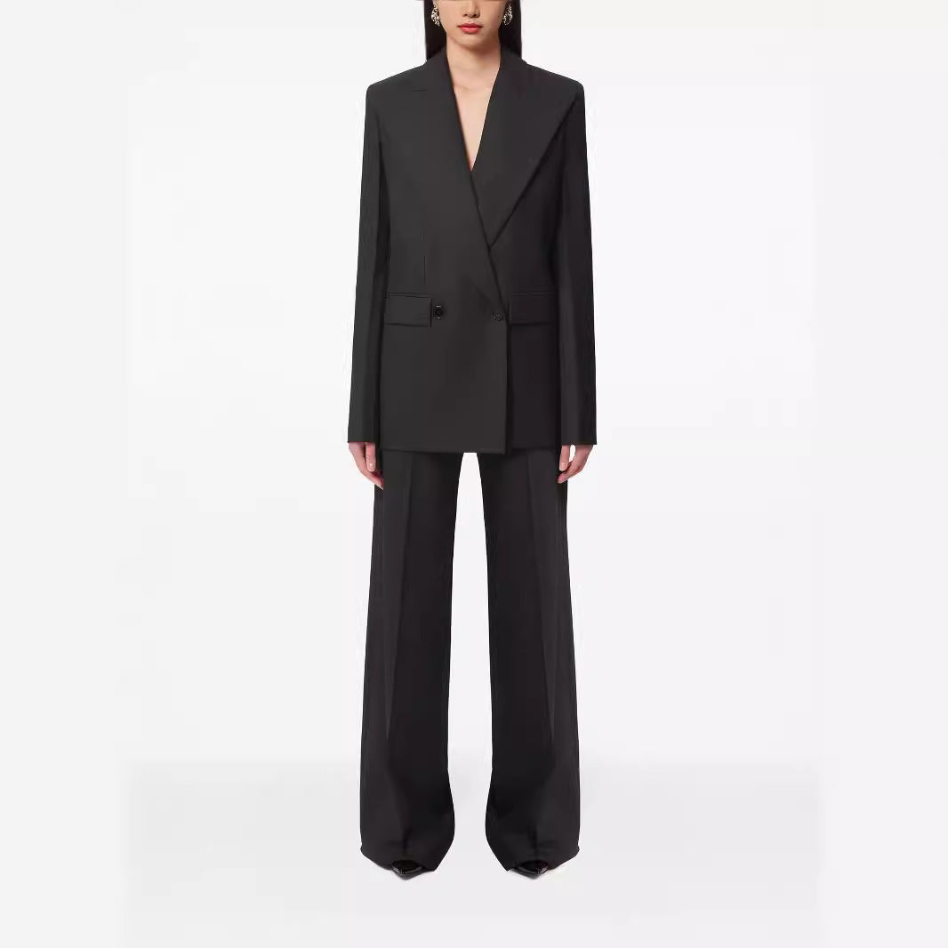 Damen Oversize Nadelstreifen Zweiteiliger Tailoring-Anzug mit weitem High‑Waist‑Hosenbein Echoarchiv