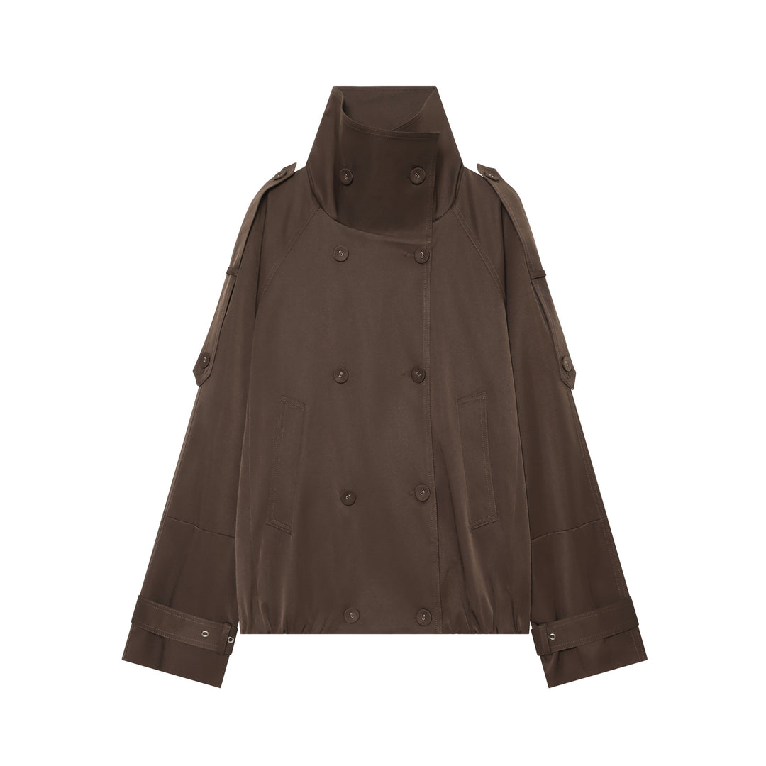 Damen Kurz-Cape-Trench mit hohem Funnelkragen und verstellbaren Ärmelriemen Echoarchiv