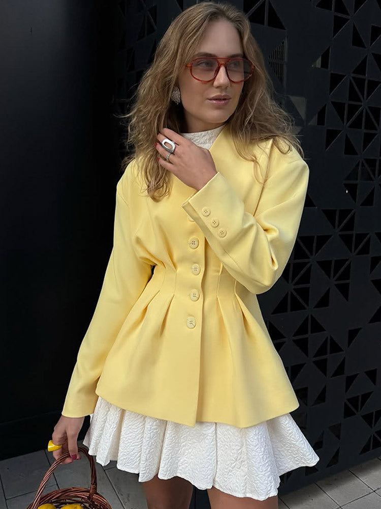 Damen Taillierter Blazer mit Kellerfalten und schwingendem Peplum Echoarchiv