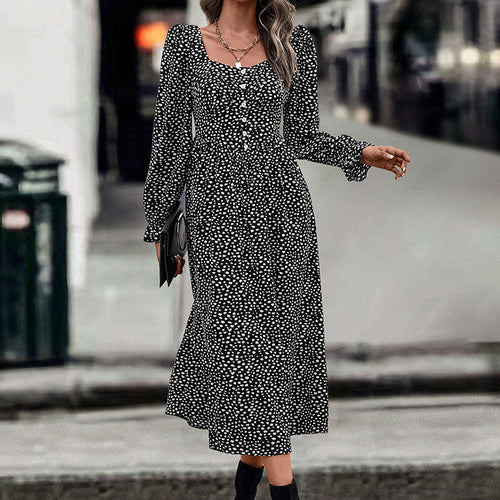 Damen Midikleid mit eckigem Ausschnitt, taillierter Smokpassform und Knopfleiste Echoarchiv