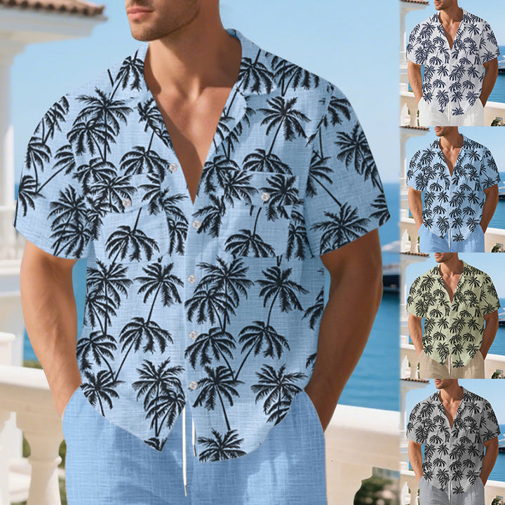 Herren lässiges Kurzarm-Hemd im tropischen Palmen-Design mit Taschen Echoarchiv