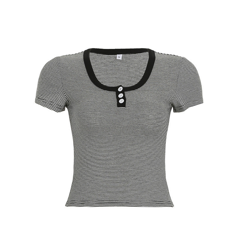 Damen modisches Kurzarmshirt mit Rundhalsausschnitt und Strukturdetails Echo Archiv
