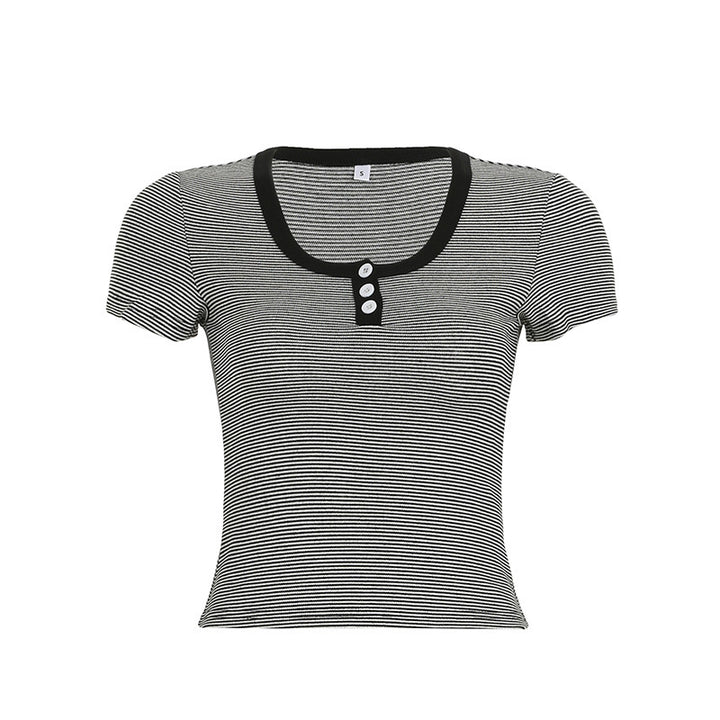 Damen modisches Kurzarmshirt mit Rundhalsausschnitt und Strukturdetails Echo Archiv