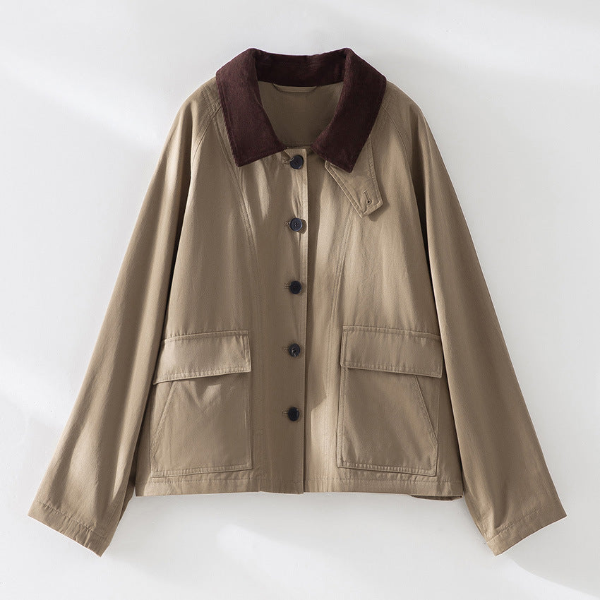 Damen Kurzjacke mit Cordkragen und aufgesetzten Taschen Echoarchiv