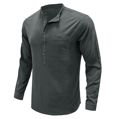 Herren Langarm-Henley-Shirt mit modernem Kragen und praktischer Brusttasche Echoarchiv