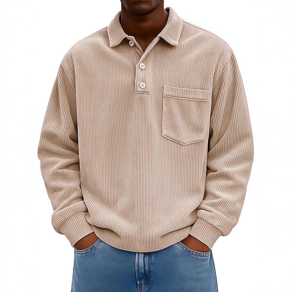 Herren Lässiges Poloshirt mit strukturiertem Rippdesign und Brusttasche Echoarchiv