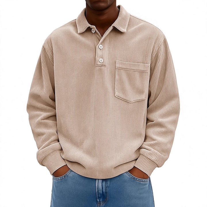 Herren Lässiges Poloshirt mit strukturiertem Rippdesign und Brusttasche Echoarchiv
